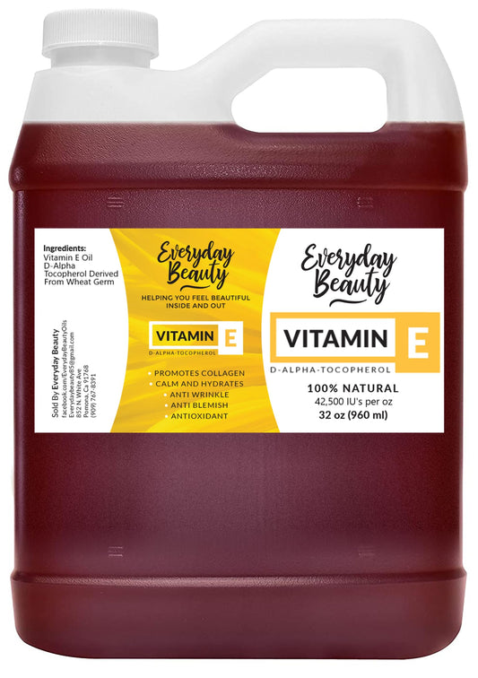 Pure Vitamin E Oil Bulk - 32 oz D-Alpha Tocopherol 100% Pure & All Natural 42,500 IU per oz - Not a Blend, Thick, Amber Color - from Wheat Germ - Face Body Hair - DIY Cosmetics & After Surgery Scars