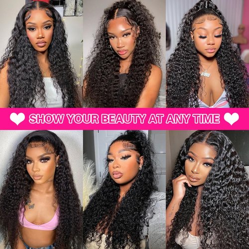 Buildxin Deep Wave Lace Front Wigs Human Hair Pre Plucked 13x6 HD Transparent Lace Frontal Wigs Natural Color Glueless 200% Density Human Hair Wig for Black Women 22 Inch