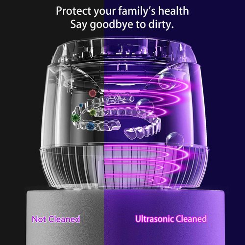 Ultrasonic Retainer Cleaner, 200ML Mouth Guard Cleaner 45kHz Portable Retainer Cleaner for Dentures, Night Guard Cleaner Machine for Aligner, Mouth Guard, Braces, Toothbrush, Jewelry(Blue)