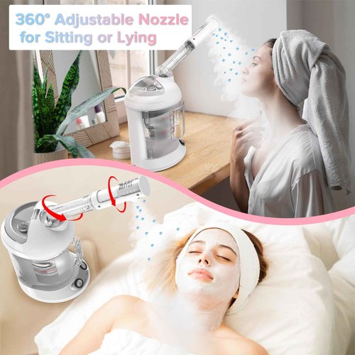 Portable Facial Steamer with Removable Water Cup, UV Ozone Nano Ionic Face Steamer for Facial Deep Cleaning, Unclogs Pores, Hydrating and Sinus Relief for Women Men Home SPA, Warm Mist