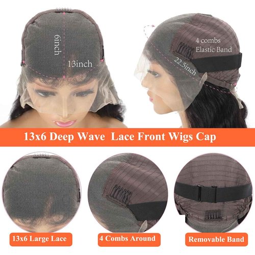 BSTDAE 30 Inch Deep Wave Lace Front Wigs Human Hair 13x6 HD Lace Front Wigs Human Hair for Women Natural Color Deep Curly Wig 180% Density Transparent Lace Frontal Wig Pre Plucked