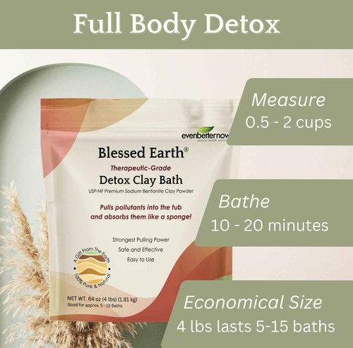 Blessed Earth Detox Clay Bath, 100% Pure Sodium Bentonite Therapeutic Grade – Cleansing and Purifying, by Evenbetternow LLC, 4 lb (64 oz)