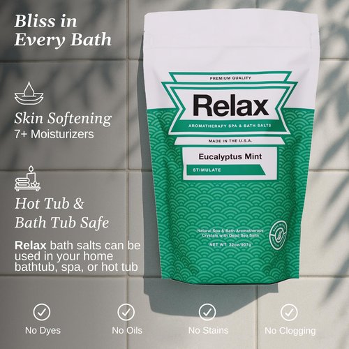 Relax Spa & Bath, Epsom & Dead Sea Salts, Aromatherapy Bath Salts for Hot Tub, Bath, or Spa, Infused with Magnesium, 32 oz Each, 4-Pack
