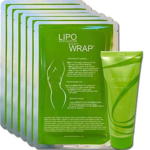 Lipo Applicator Body Wrap With Guarana, Green Tea, and Seaweed Wraps Works for Stomach Belly Legs Arms Abdomen. 6 Wraps + Gel