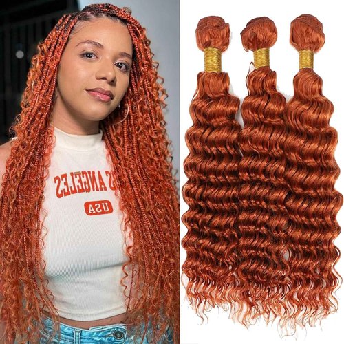 Habiliana Bundles Human Hair 24 26 28 Inch Deep Wave Orange Ginger Bundles 11A Unprocessed Brazilian Virgin Quick Weave Hair Extensions for Black Women