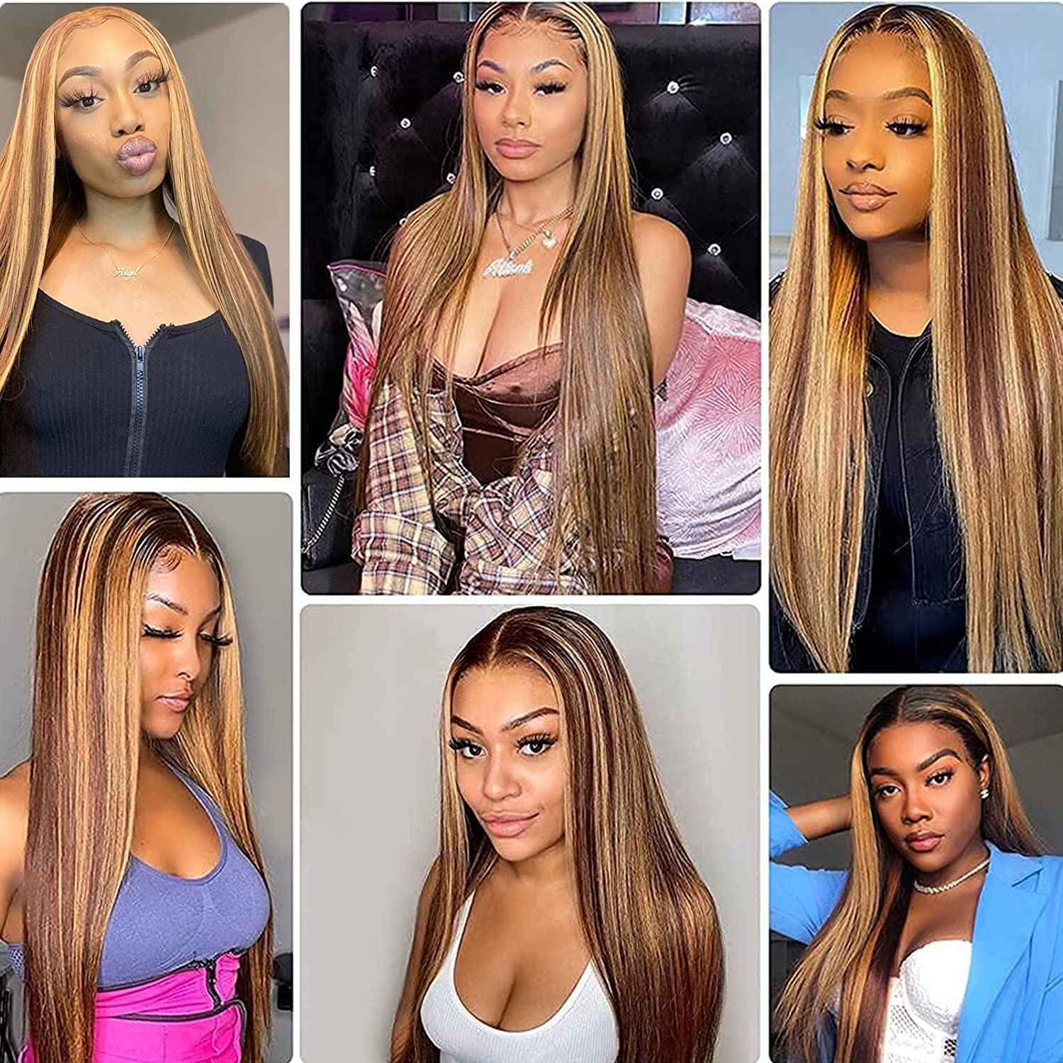 Habiliana Bundles Human Hair 26 28 30 Inch Straight Wave P4/27 Human Hair Bundles 11A Unprocessed Brazilian Virgin Quick Weave Hair Extensions for Black Women