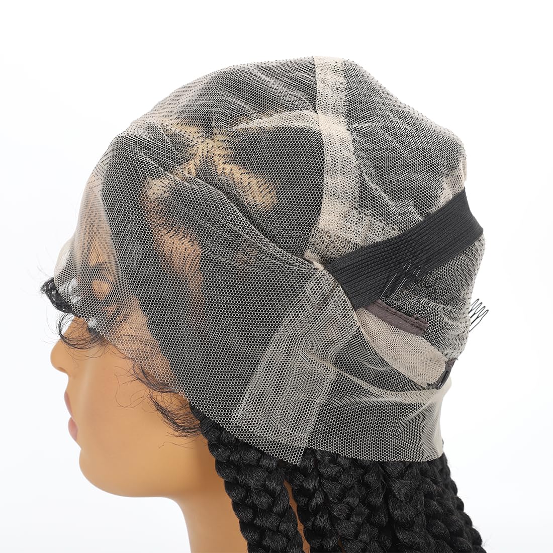 360 Full Lace Jumbo Braided Wigs for Black Women 32inch Knotless Braids Glueless Wigs No Cornrow Long Jumbo Box Braided Wig With Baby Hair (1B, 32inch)