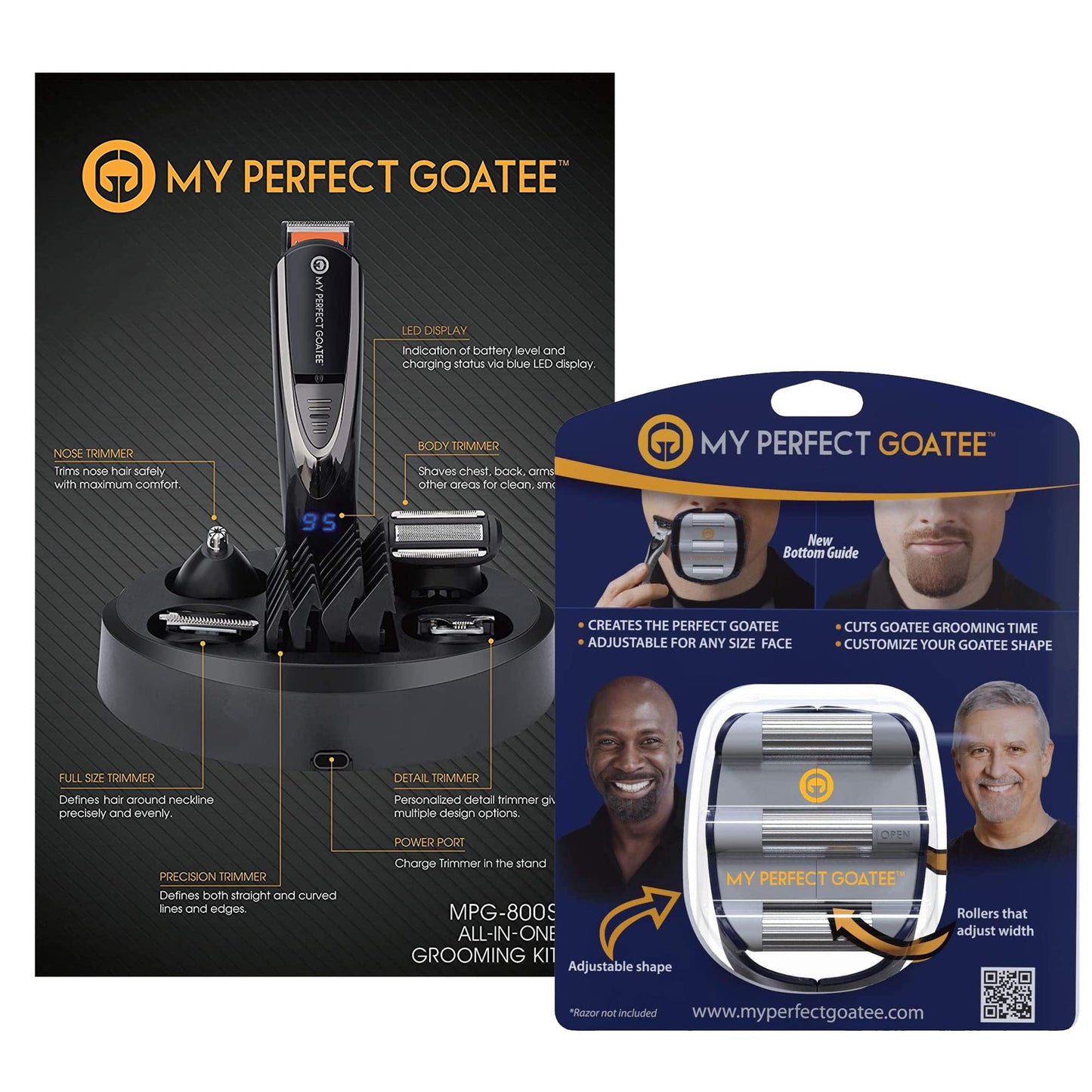 My Perfect Goatee® 13-in-1 Adjustable Beard Trimmer & Goatee Shaving Template for Men - Cordless Beard Grooming Kit for Detailed or Precise Trim W/LED Battery Charge Indicator