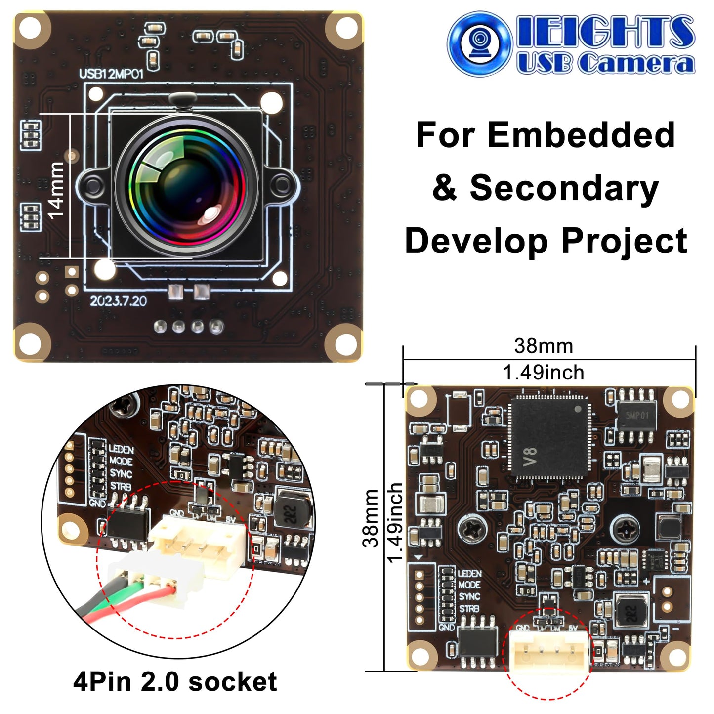 120fps USB Camera Module Wide Angle 100degree Low Distortion Lens Webcam Board for Laptop 11.6mp Lightburn Camera Mini UVC USB2.0 High Speed PC Camera Industrial USB Security Web Camera for Computer