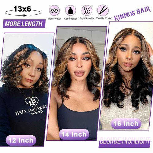 KinMos Lace Front Wigs Human Hair Wigs for Women Glueless Lace Frontal Wigs Human Hai.r Pre Plucked with Baby Hair (Ombre Highlight, FB/30 18 Inch)