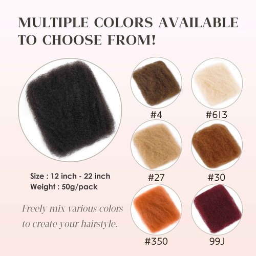 Afro Kinkys Bulk Human Hair, 22 Inch 50G/Pack Soft 4C Afro Kinky-Curly Human Hair Bulk for Twist Dreadlocks Extensions Repair Locs 613 Blonde 1 Pack (613, 22 inch)