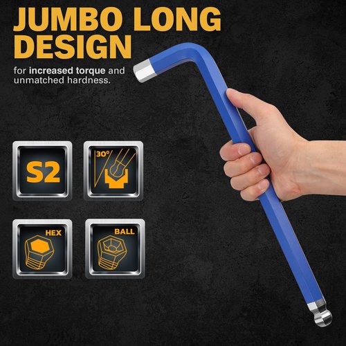 ELEAD Jumbo Hex Key Allen Wrench Set | 13-Piece Metric 2-19mm | Long Ball End Durable S2 | Automotive | Mechanic | Furniture | Professional Grade Tools