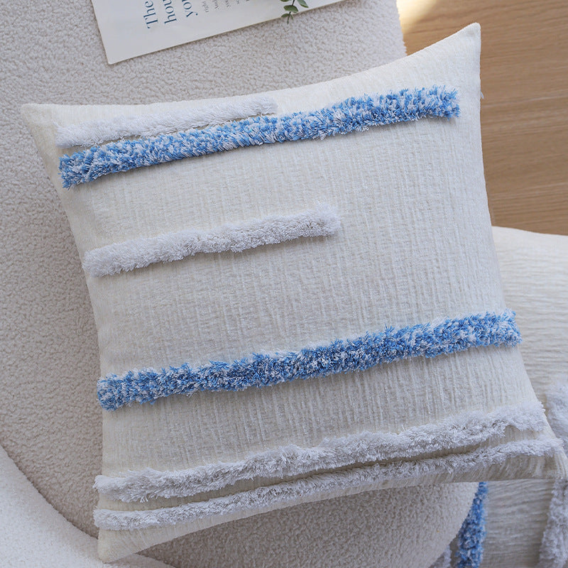 Blue Geometric Tufted Cushion Cover 45x45cm Bedroom Accent Pillowcase