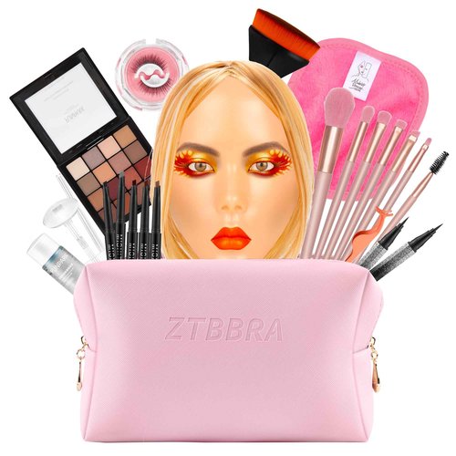 ZTBBRA Kids Makeup Practice Face – 5D Silicone Training Head with Full Kit, Reusable Makeup Practice Kit for Beginners, Children & Enthusiasts, Supports False Lashes & Wigs