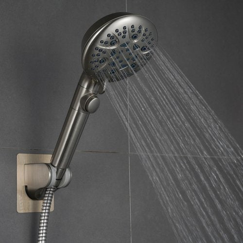 GwernKB Shower Head Holder Strong Adhesive No Drilling Wall Mount Adjustable Handheld Showerhead Bracket for RV Kids Bathroom Shower,Fix Firmly and Use Conveniently (Brushed Nickle, 1)