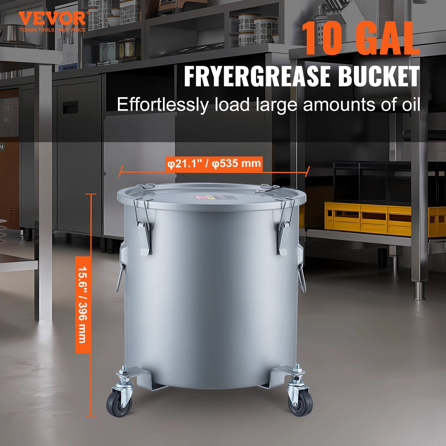 10-Gallon Fryer Grease Bucket with Lid & Filter Bag - Gray