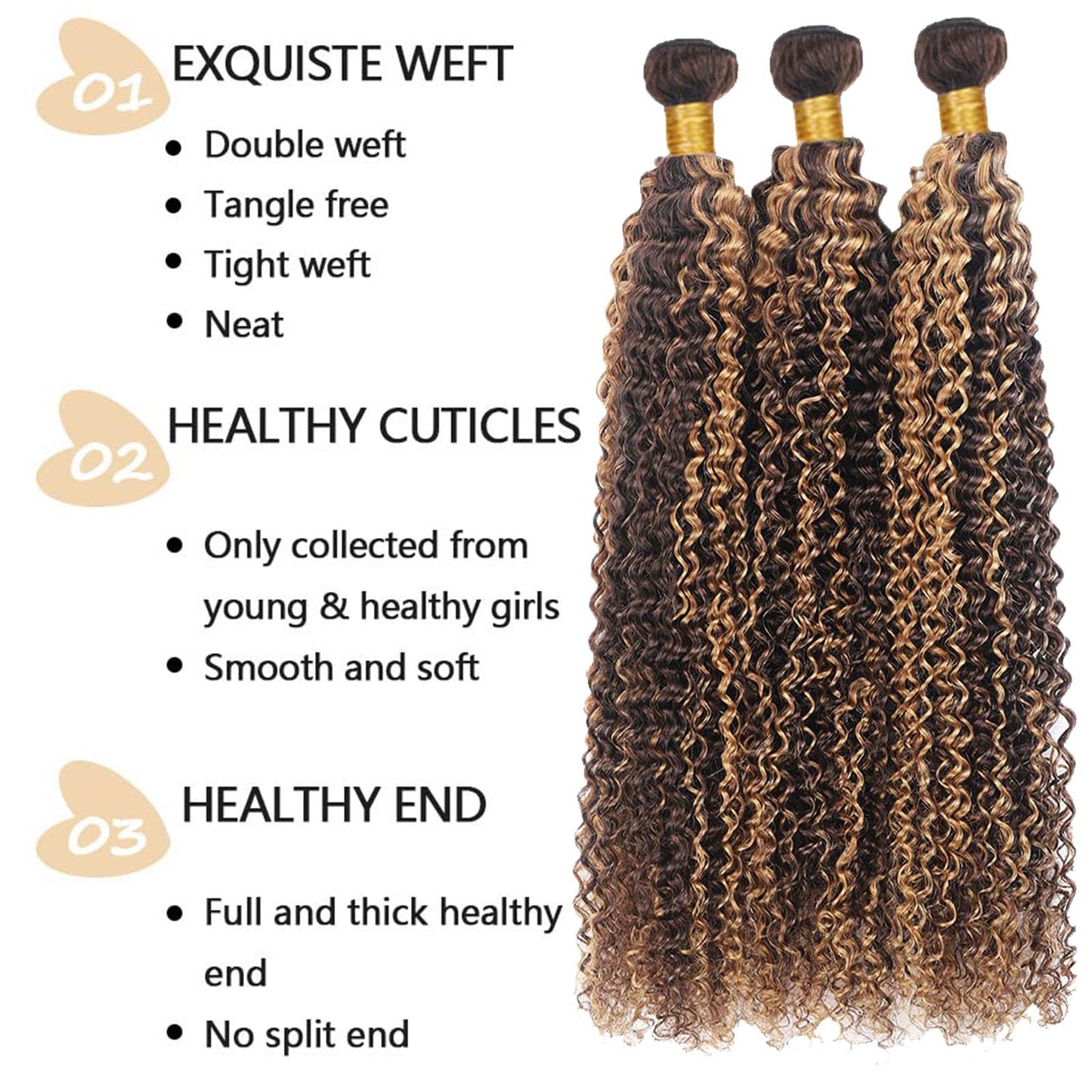 Habiliana Bundles Human Hair 18 20 22 Inch Jerry Curly Wave P4/27 Human Hair Bundles 11A Unprocessed Brazilian Virgin Quick Weave Hair Extensions for Black Women