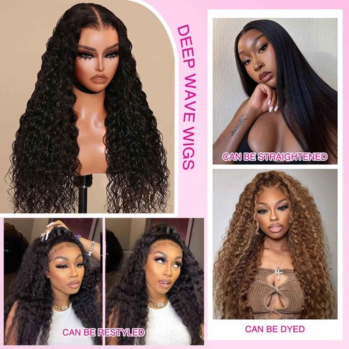 CHEETAHBEAUTY Deep Wave 13X6 HD Transparent Lace Front Wigs Human Hair Brazilian 10A Grade Deep Curly Human Hair Wigs for Black Women Pre Plucked with Baby Hair Natural Black 250% Density(20inch)