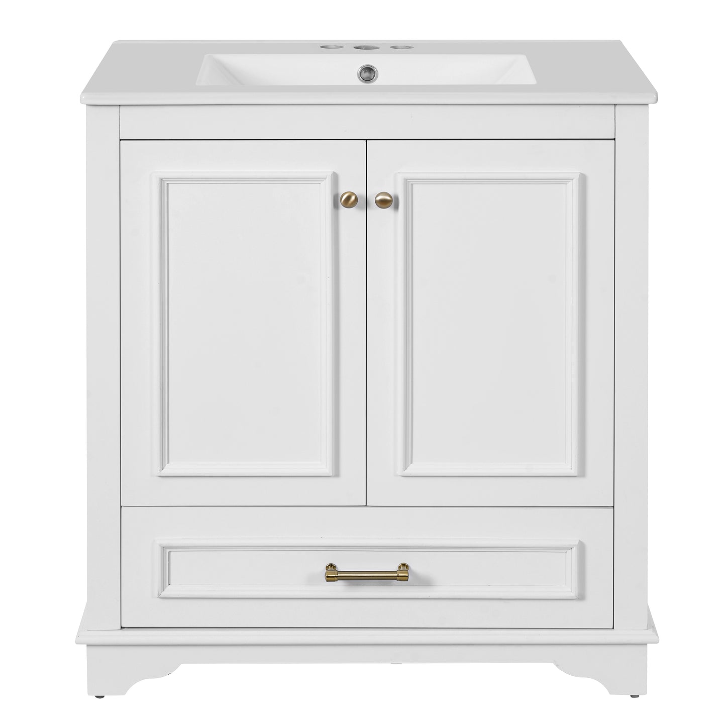 30" Bathroom Vanity with Ceramic Sink & Soft Close Doors - White
