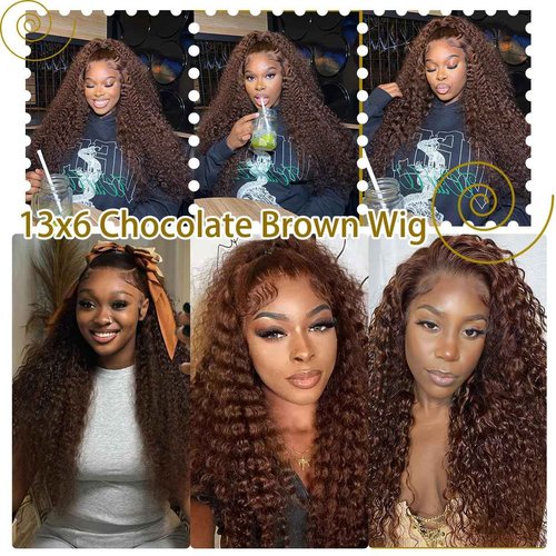 BIANFA Chocolate Brown Lace Front Wig Human Hair 220% Density 13x6 Deep Wave Lace Front Wigs Colored Curly Human Hair Wigs for Women with baby hair（22inch）