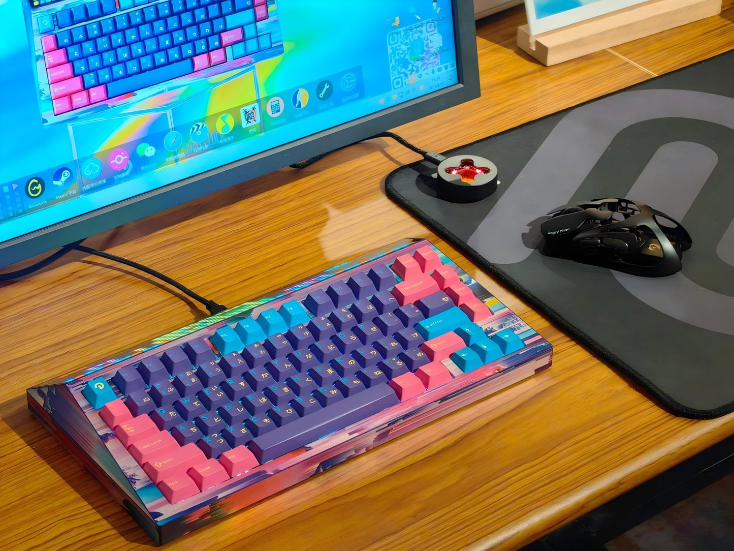 Angry miao CYBERBOARD Euphoria Wireless Custom Creamy Mechanical Keyboard, 81 Key Tri-Mode 2.4G Bluetooth Wireless Gaming PC Computer Keyboard, High-End RGB Gaming Accessories, Hotswappable Switch