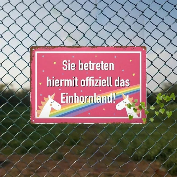 Unicorn Welcome Metal Sign - 8x12 Inch Pink Rainbow Decor