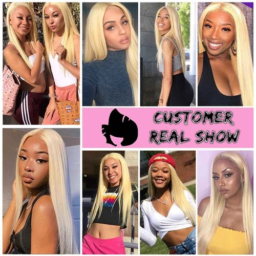 Slightly Bleach Knots Lace Front Wig #613 Blonde Human Hair Lace Wigs Colored with Pre-Plucked Hairline Thick 150% Density Lace Wigs Full Ends with Baby Hair 24'' for Black&White Women