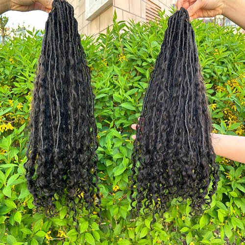Boho Locs Crochet Braids Pre Looped With Human Hair Extensions Curly Ends Deep Wave Goddess Soft Locs Box Knotless Braids Hair Synthetic Dreadlocks Braiding for Women CHARMING YOU 26 Inch 24Strands