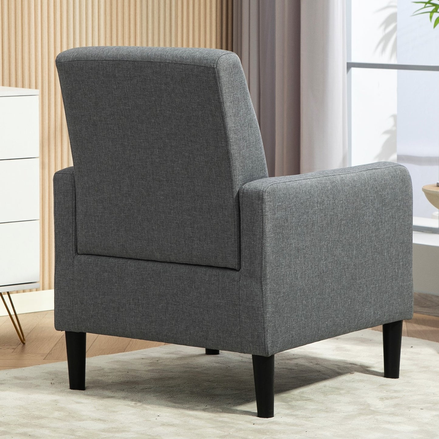 Faux Linen Upholstered Accent Chair, Modern Armchair With Solid Wood