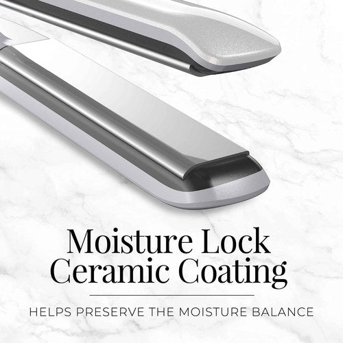 Remington PROLUXE HydraCare 1” Flat Iron / Hair Straightener with 1” Floating Plates, 450°F High Heat, Pearl White/Gray