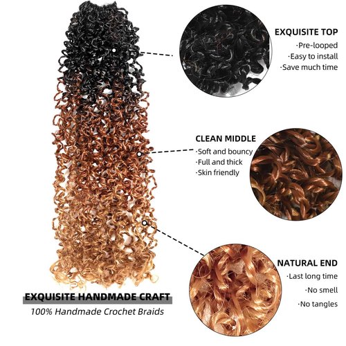 Yanky Twist Crochet Hair Pre Looped 16 Inch Pre-twisted Fluffy Curly Braiding Hair Senegalese Twist Braids Natural Bohemian Brown Blonde Ombre Crcochet Hair for Black Women