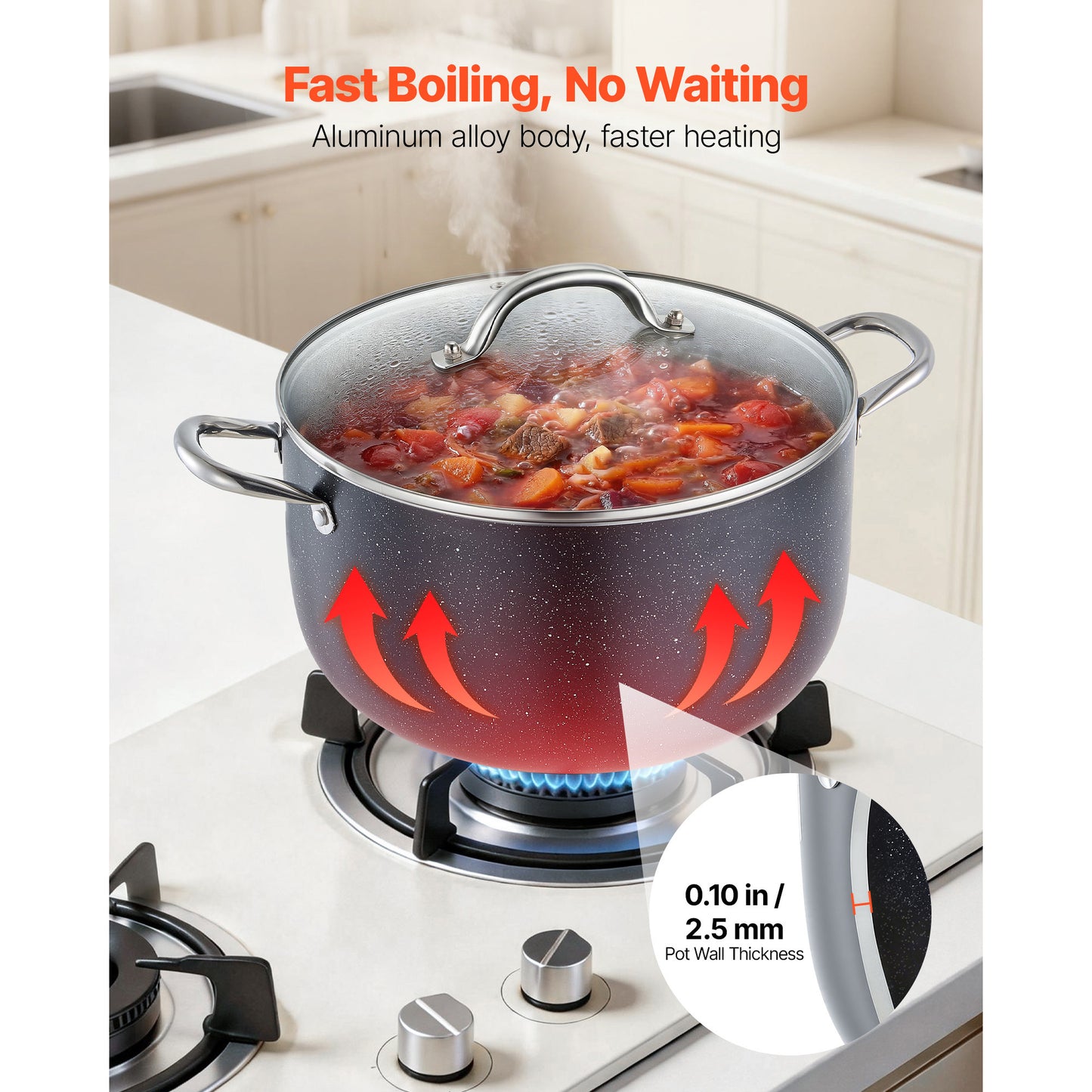 12-Quart Nonstick Aluminum Stock Pot with Glass Lid - PFOA & PFAS-Free, Compatible with Gas, Induction, Electric Stoves