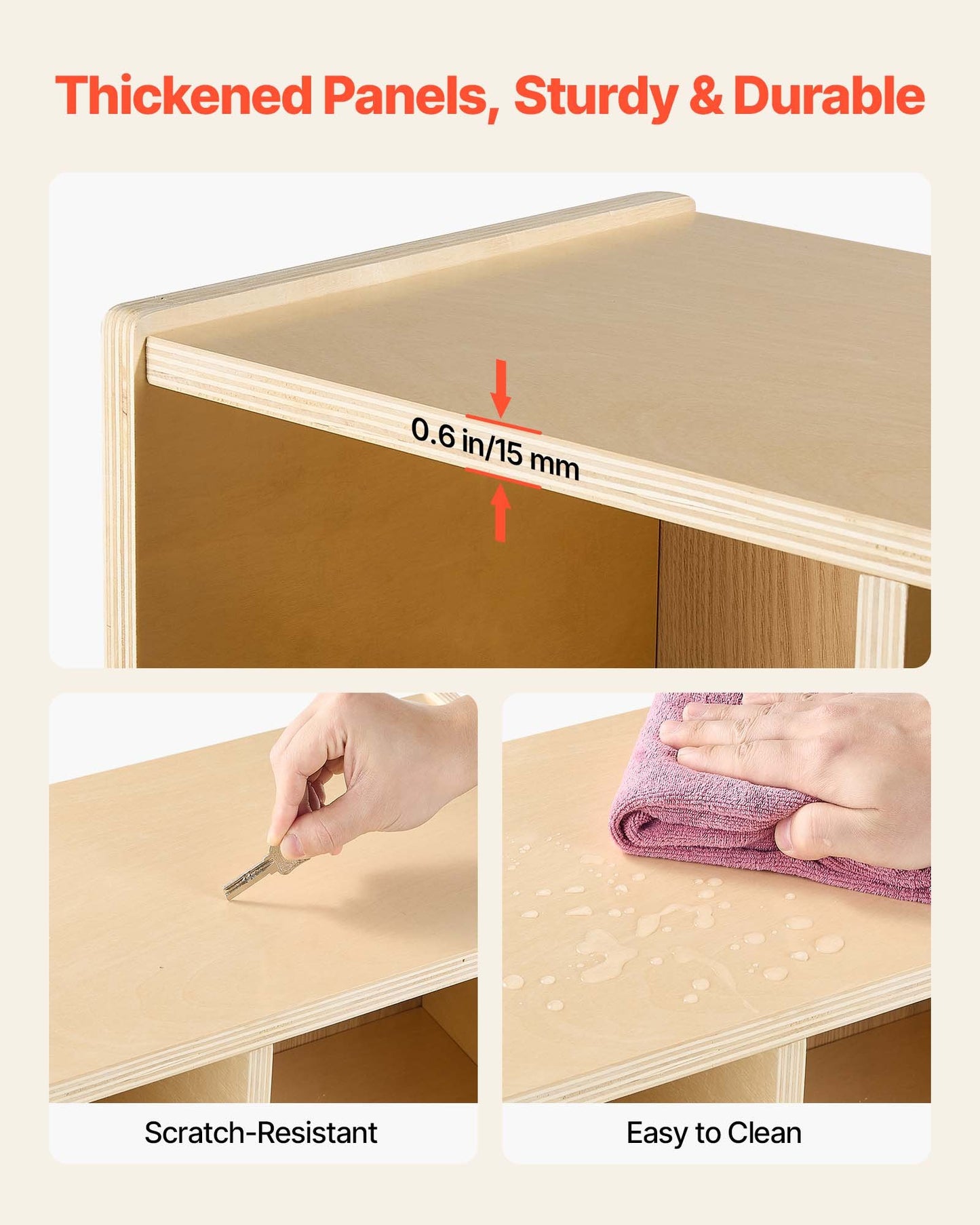 Kids Wooden Coat Locker with Hooks & Storage Cubes - Toddler Organizer, Natural Finish