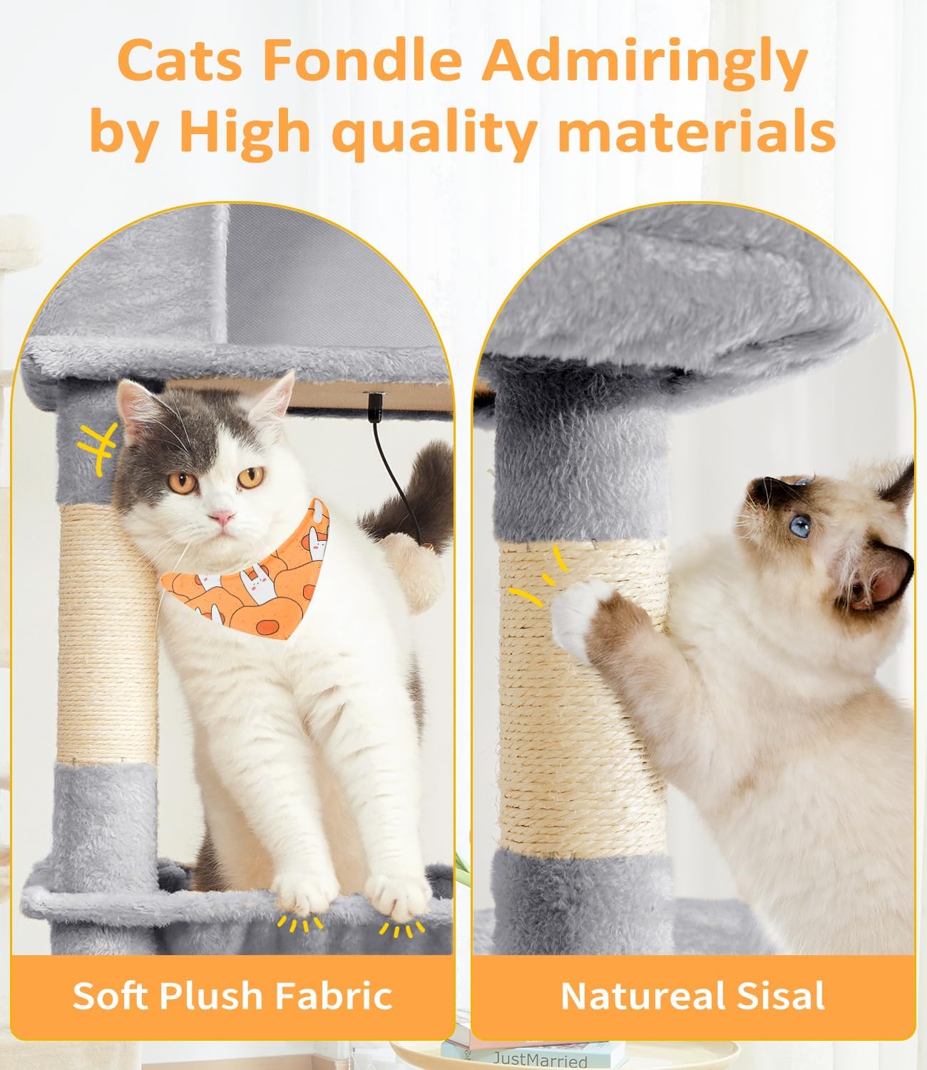 Large Multi-Tier Cat Tree with Sisal Scratching Posts and Widened Perches - Light Gray