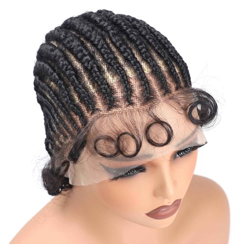 lumeng DIY Cornrow Box Short Braided Wigs for Black Women On-Trend Knotless Hand Tied HD Full Lace Boho Braid Wig with Baby Hair Premium Synthetic African American 9’’ Seamless Blending Unique Look