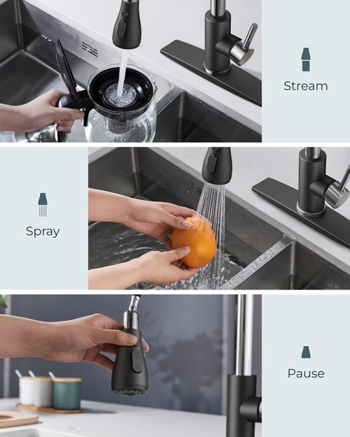 FORIOUS Kitchen Faucets with Pull Down Sprayer, High Arc Single Handle Classic Stainless Steel Sink Faucet 1 or 3 Hole, Suitable for Farmhouse Camper Laundry Rv Bar, Black Chrome