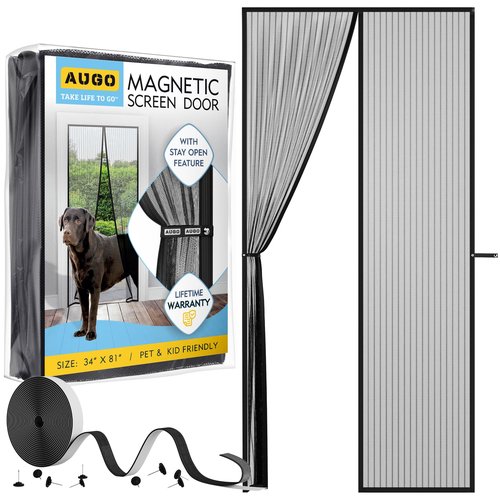 AUGO Magnetic Screen Door - Self Sealing, Heavy Duty, Hands Free Mesh Partition Keeps Bugs Out - Pet and Kid Friendly - Patent Pending Keep Open Feature - 34 Inch x 81 Inch