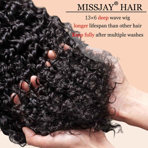 MISSJAY 13x6 Deep Wave Wig Human Hair 26 Inch Deep Wave Lace Front Wig Human Hair 200% Density Natural Color Deep Curly Wig Glueless Brazilian Virgin Hair Pre Plucked with Baby Hair for Women