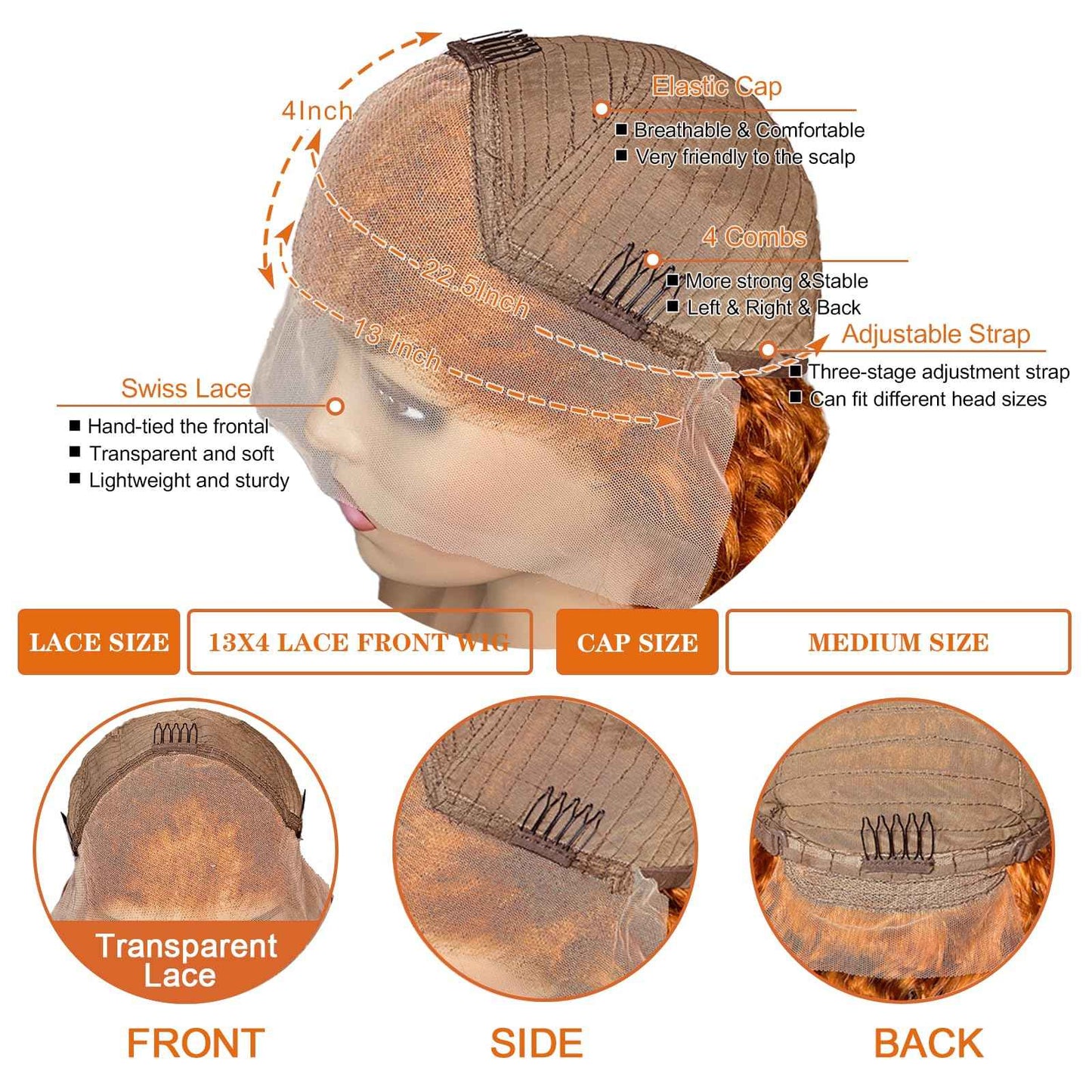 Ginger Lace Front Wigs 26 Inch 13×4 Deep Wave Wigs 360 Lace Front Wigs for Black Women 180 Density Curly Glueless Colored Wigs with Baby Hair