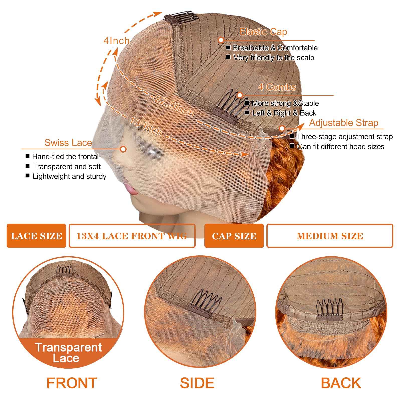 Ginger Lace Front Wigs 26 Inch 13×4 Deep Wave Wigs 360 Lace Front Wigs for Black Women 180 Density Curly Glueless Colored Wigs with Baby Hair