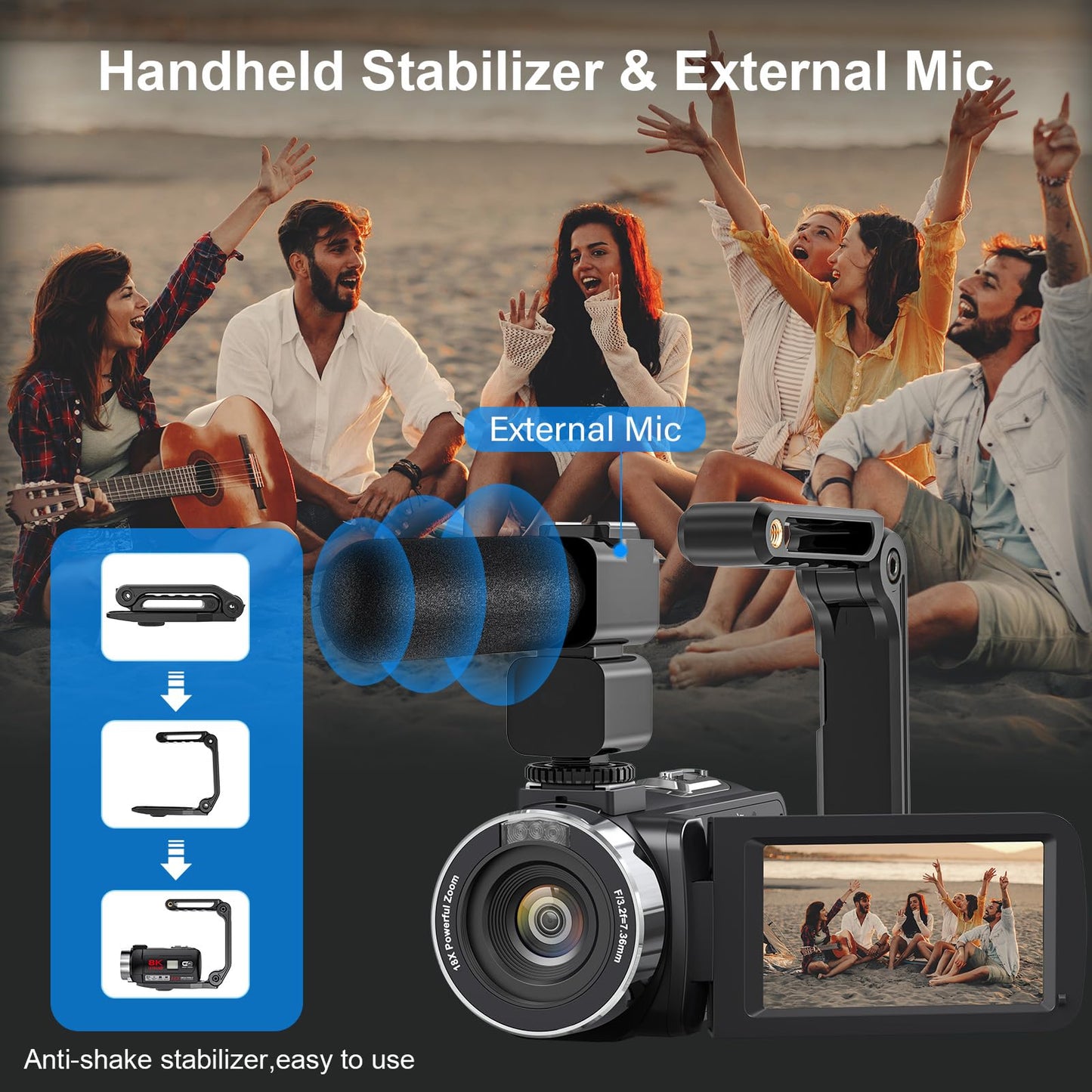 8K Video Camera Camcorder 64MP YouTube Vlogging Cameras IR Night Vision WiFi Webcam Camcorders with 18X Digital Zoom 3.0”Touch Screen Stabilizer, Mic, 64G SD Card, Remote Control and 2 Batteries
