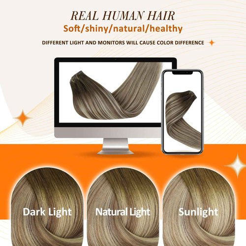 Full Shine Balayage Human Hair Clip in Extensions Brown Ombre Clip in Hair Extension Light Brown Mix Blonde Real Human Hair Clip ins Invisible Hair Extension 18 Inch 120 G 8 PCS