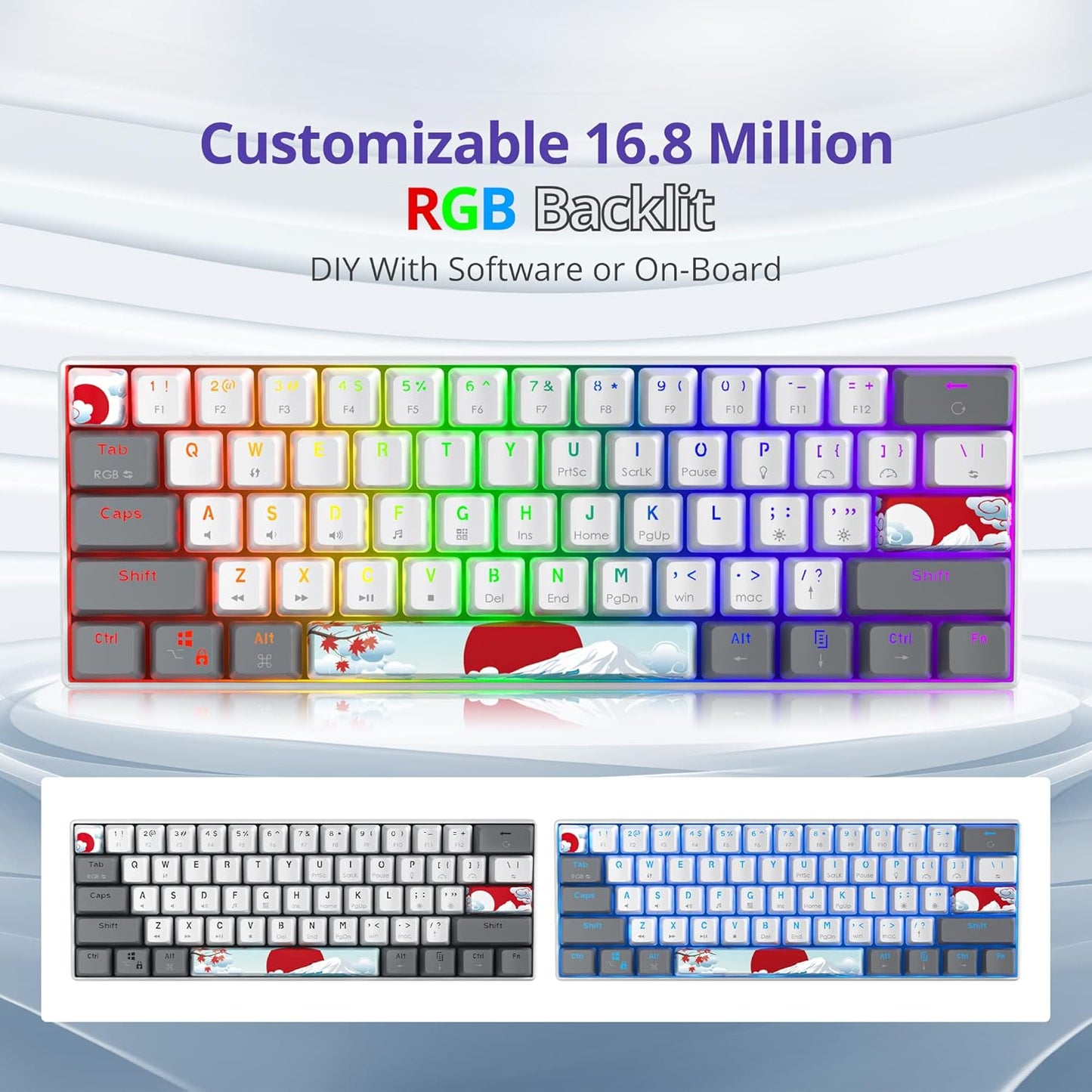 60 Percent Gaming Keyboard Mechanical with Linear Red Switch, 65% Wired Ultra-Compact Mini Keyboard Rainbow with PBT Keycaps for Ps4/Ps5/Xbox(68 Green)