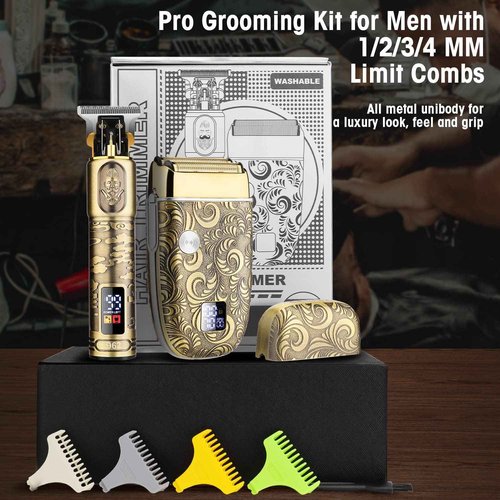 Suttik Professional Hair Clippers and Electric Shavers Set, Beard Trimmer for Men Electric Razor Beard Grooming Kit Hair Trimmer with 2 Foil Head and Limit Combs, Gift for Men,Bronze