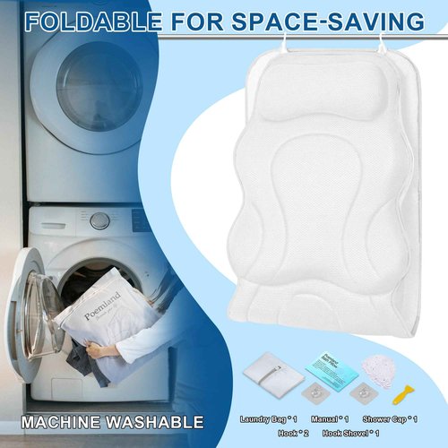 Poemland Full Body Bath Pillow for Tub - Extra Long & Thick Tub Pillow with Head, Back & Lumbar Support, 168 Non-Slip Suction Cups, Soft 5D Mesh Spa Cushion, Fits All Tubs-Gift for Soaking