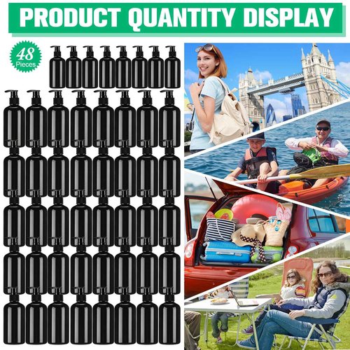 CroBlissful 48 Pcs Empty Plastic Pump Bottles 8oz Refillable Lotion Pump Bottle Containers with Black Dispenser for Shampoo, Conditioner, Face Cream, Massage Oil, Liquid Soap