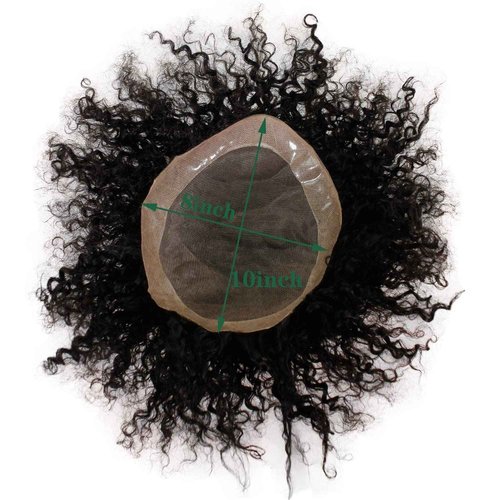 Dreambeauty Men's Toupee 100% Remy Human Hair Natural Black Color Curly Toupee for Men Thin Skin Mono Net with PU around Hair Replacement System Hairpieces for Men (10x8 Inch)