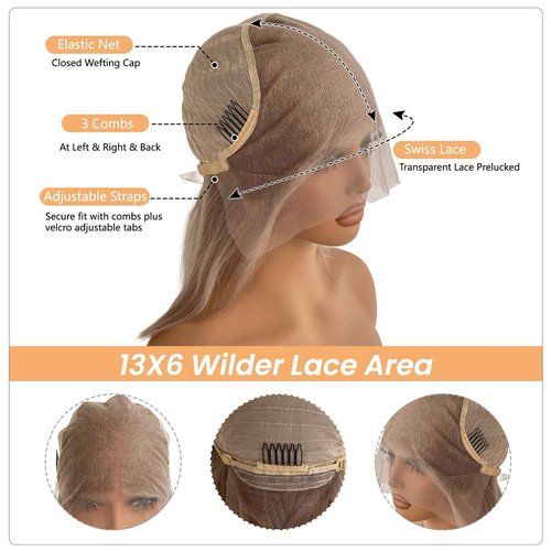 Munx Ash Blonde Lace Front Wig Human Hair Straight 13 * 6 Bob Wigs HD Lace Frontal Human Hair Honey Brown Colored Blunt Cut Bob Wig for Black Women Real 180% Density Glueless Bob Human Hair Wig 16"