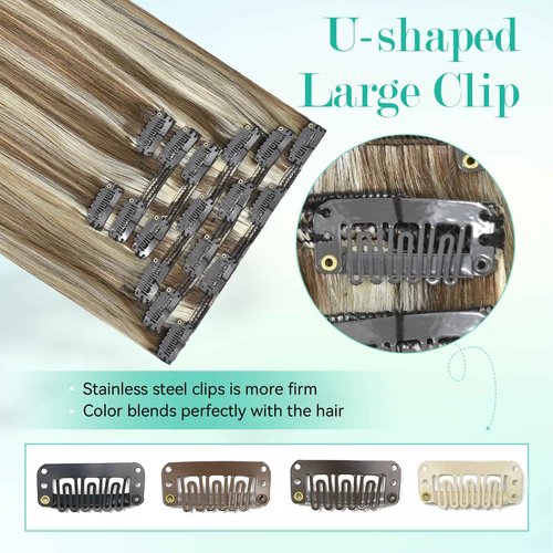 Ukira Blonde Hair Extensions Real Human Hair, 18 Inch 120g 7pcs 18/60 Ash Blonde Highlighted Bleach Blond Clip in Hair Extensions, Natural Straight Remy Human Hair Clip in Extensions for Women