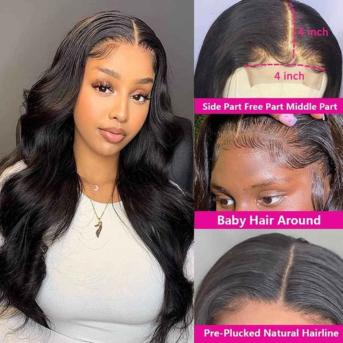 Beauhair 4x4 Lace Front Wigs Human Hair Pre Plucked with Baby Hair 150% Density 22 Inch Body Wave Brazilian Virgin Frontal Human Hair Wigs 4x4 Glueless HD Lace Closure Wig Human Hair for Women